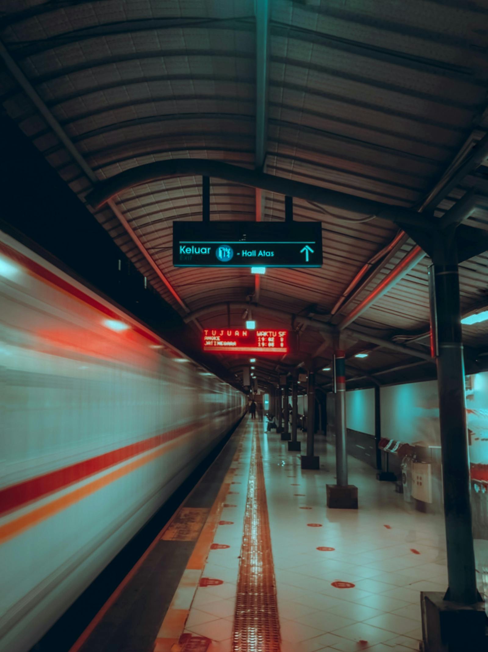 Train speeding through Jakarta Indonesia station