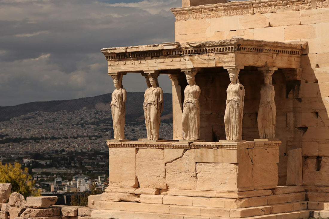 Famous statues at the Acropolis in Athens Greece