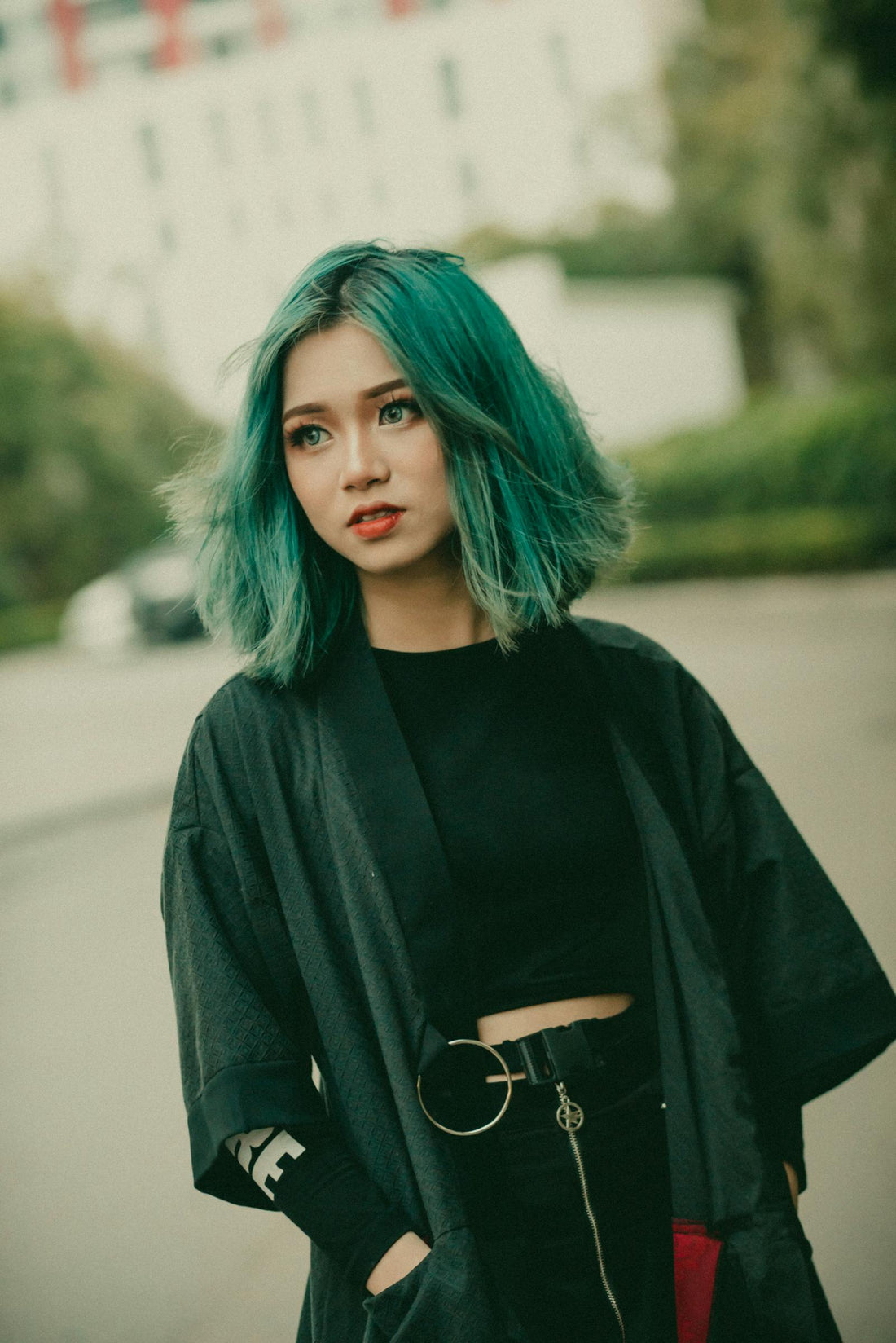 Modern urban style with teal hair