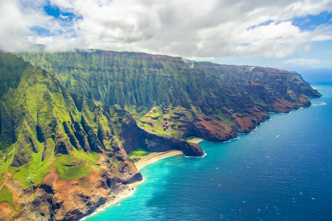 The Na Pali Coast cliffs in Kauai