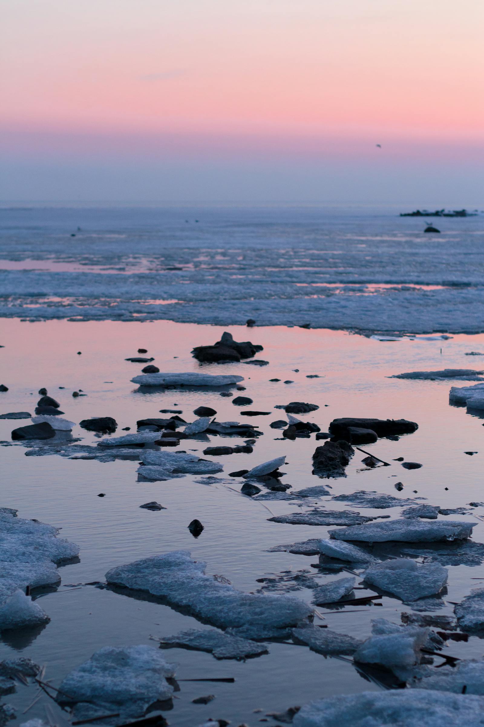 Frozen Seashore at Sunset