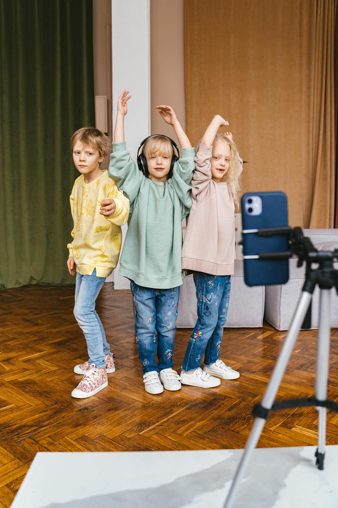 Kids making a dance video at home